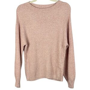 Olsen Elegant Blush Ribbed Knit Long Sleeve Crew Neck Medium Pullover Sweater
